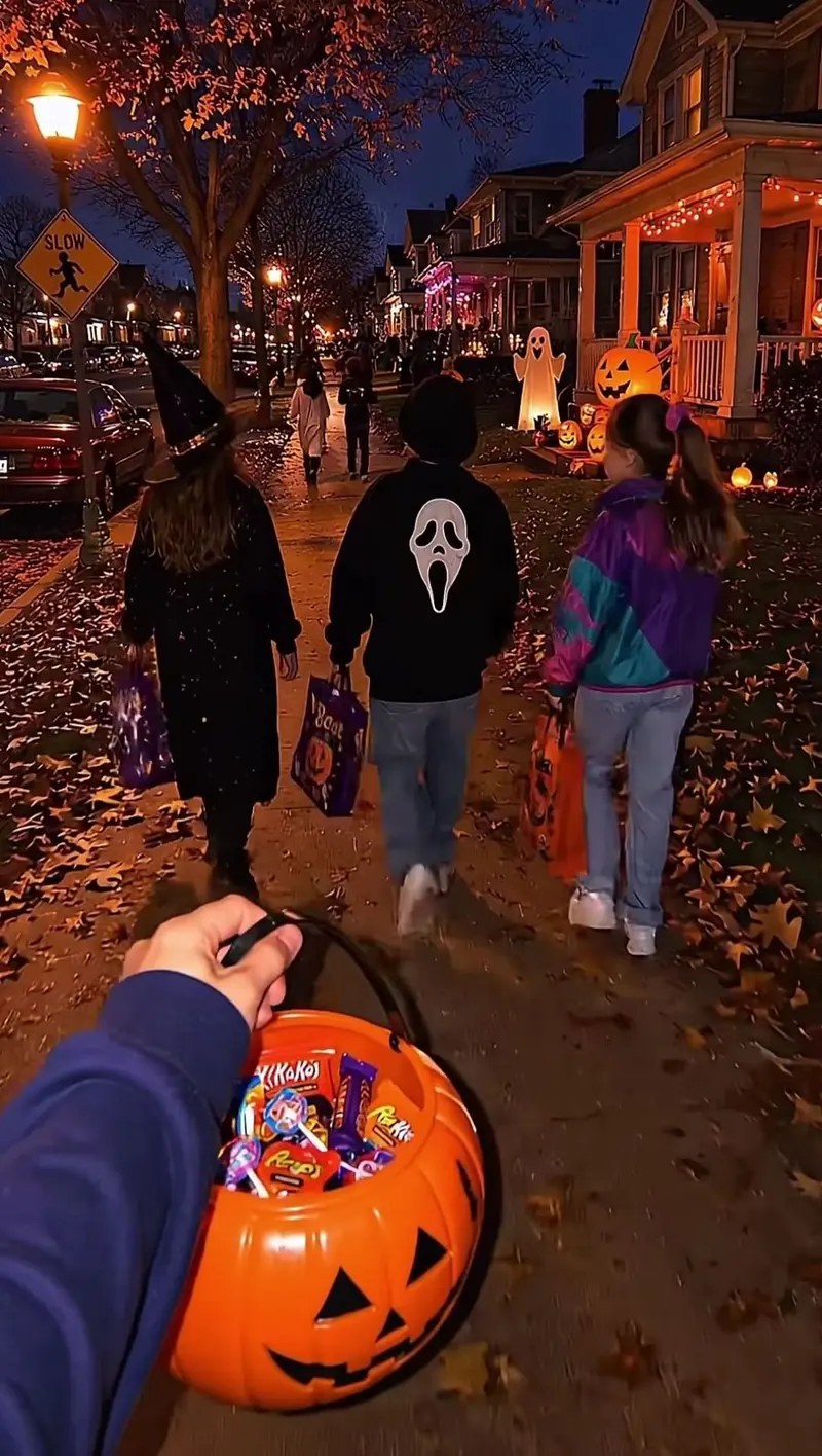 Niños disfrazados salen a pedir dulces con su calabaza